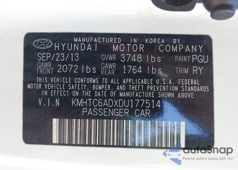 2013 Hyundai Veloster Base W/Black из США, поврежденный, VIN KMHTC6ADXDU177514